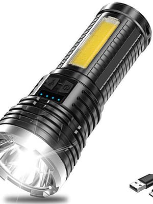 XANES® 81007 1000LM USB Rechargeable LED Flashlight with COB Side Light Built-in 18650 Battery Power Display Double Ligh