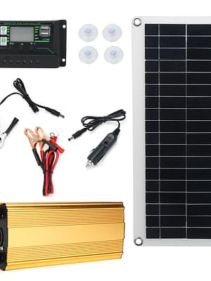 4In1 Waterproof Solar Panel Solar Power Kit W/ 2000W Power Inverter 30W Solar Panel With Soar Charge Controller