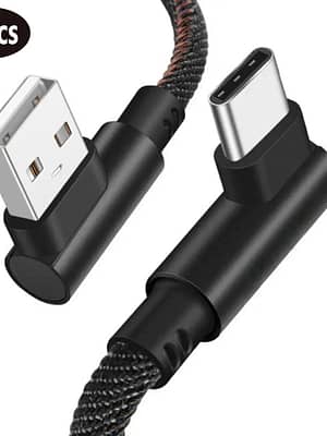 [2Pcs Black] Bakeey 2.4A USB to USB-C Cable Denim Braided Elbow Fast Charging Data Transmission Cord Line 2m long For Sa