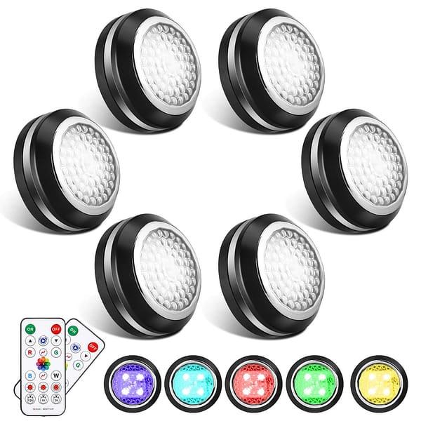 Elfeland 6PCS DC 4.5V RGB 3800-4000K 4 Modes Touch Round Cabinet Light with 2PCS Remote Controller for Bedroom