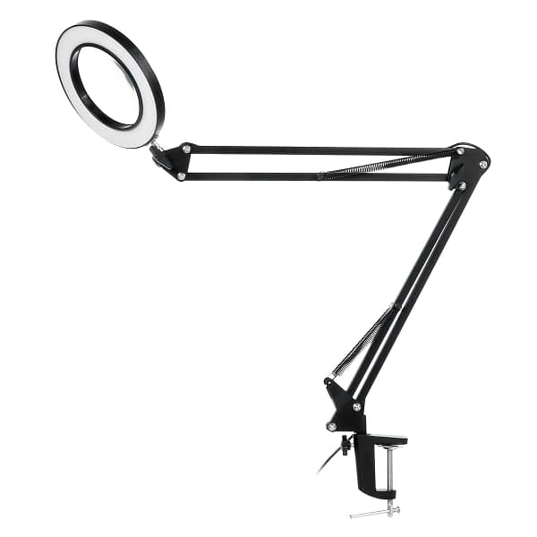 37+37cm Magnifying Glass Repair Lamp 3 Color LED Cold Light Beauty Tattoo Clip Table Lamp