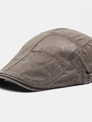Men Cotton Mesh Breathable Outdoor Casual Sunshade Beret Cap Flat Hat Forward Hat Painter Hat