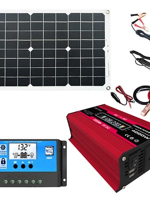 Solar Power Generation System Dual USB 18W Solar Panel+4000W Power Inverter with Dual USB Charger Ports+30A Solar Charge