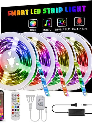 ARILUX® 65.6FT 10M/15M/20M 5050 Smart LED Strip Light Non-waterproof RGB Rope Lamp with bluetooth Music Controller+Remot