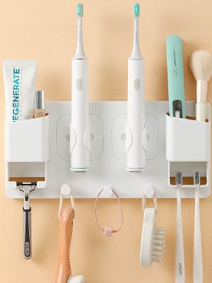 Multifunctional Wall-mounted Toothbrush Holder Gravity Induction Gripping Toothbrush Holder Shaver Holder With Hook Desi