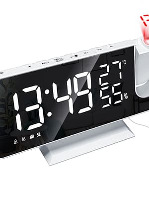 LED Mirror Alarm Clock Big Screen Temperature and Humidity Display with Radio and Time Projection Function Electronic Cl