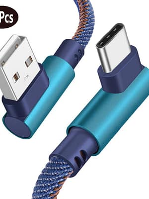 [2Pcs Blue] Bakeey 2.4A USB to USB-C Cable Denim Braided Elbow Fast Charging Data Transmission Cord Line 2m long For Sam