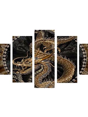 5Pcs Canvas Print Paintings Dragon Pattern Wall Decorative Art Pictures Frameless Wall Hanging Home Office Decoration