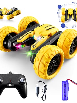 S688 Upgraded High Speed RC Stunt Car Toy with Colorful LED Headlights Cool Sound 2 Sided 360 Rotation 800mAh Battery 4W