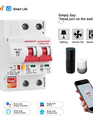 Tuya Smart Life 10A-125A 2P WiFi Smart Circuit Breaker Overload Short-circuit Protection Works with Alexa Google Home