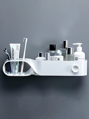 Wall-Mounted S Shape Toothbrush Holder Waterproof Strong Load-bearing Storage Rack Nail-free Bathroom Shelf