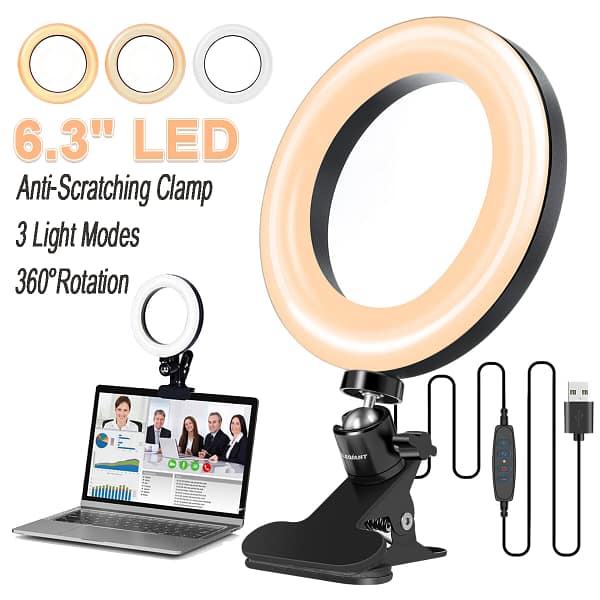 ELEGIANT EGL-01 6.3 inch Ring Light 3 Light Modes Stepless Adjustable USB Powered Desktop Fill light Lamp with Clip for