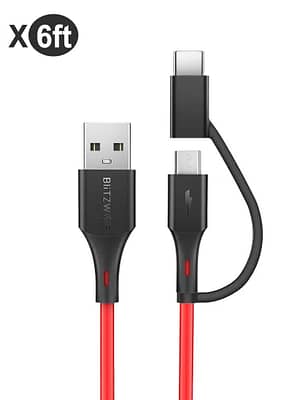 [3 Pack] BlitzWolf® BW-MT3 6ft 3A 2 in 1 Type C Micro to USB Fast Charging Data Cable Adapter For Xiaomi Mi10 Redmi Note