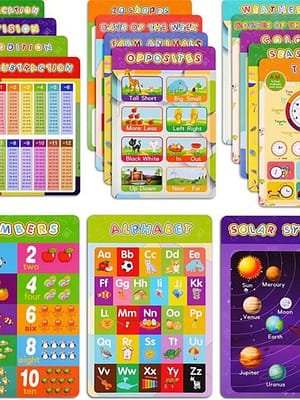 Educational Preschool Posters Charts English Words ABC Colors Months Numbers Animals Kindergarten Homeschool Classroom