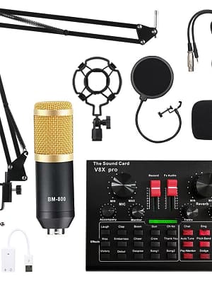 BM800 Condenser Microphone Kit Pro Audio Studio Sound Recording Microphone with V8X PRO Muti-functional Bluetooth Sound