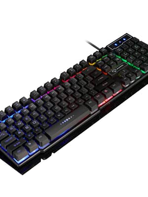 DIVIPARD GK50 Gaming Keyboard 104 Keys USB Wired Mechanical Feeling RGB Backlight Suspended Keycaps Waterproof Keyboard