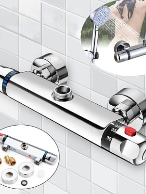 Bathroom Wall-mount Brass Thermostatic Shower Valve Bath Mixer Shower Control Valve Bottom Faucet 3/4" Thread Connector