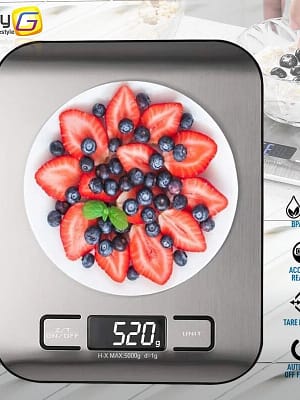 5/10kg Digital Multi-Function Food Kitchen Scale Stainless Steel Fingerprint-proof Finish Platform with LCD Display Baki