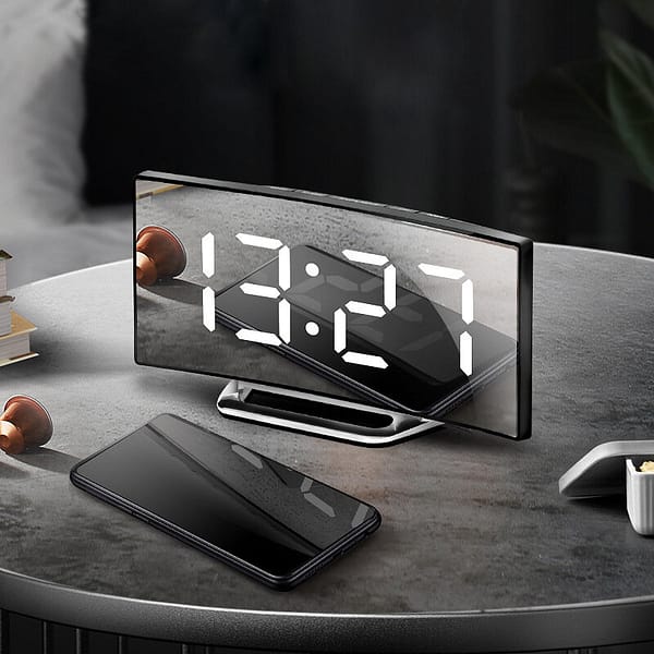 Digital Alarm Clock Desk Table Clock Curved LED Screen Alarm Clocks for Kids Bedroom Temperature Snooze Function Home De
