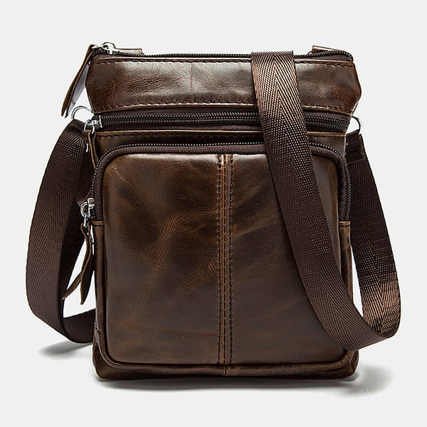 Men Genuine Leather Multi-pocket Casual Business 6.3Inch Phone Bag Crossbody Bags First Layer Cowhide Shoulder Bag