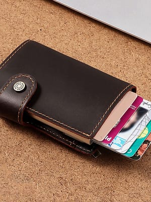 Men Genuine Leather Multi-Card Slot RFID Anti-Theft Vintage Business Casual Card Holder Money Clips Wallet Purse