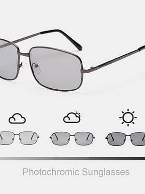 Men Smart Photochromic Polarized Sunglasses Rectangular Metal Full Frame Anti-UV Anti-glare Driving Goggles Sun Glasses
