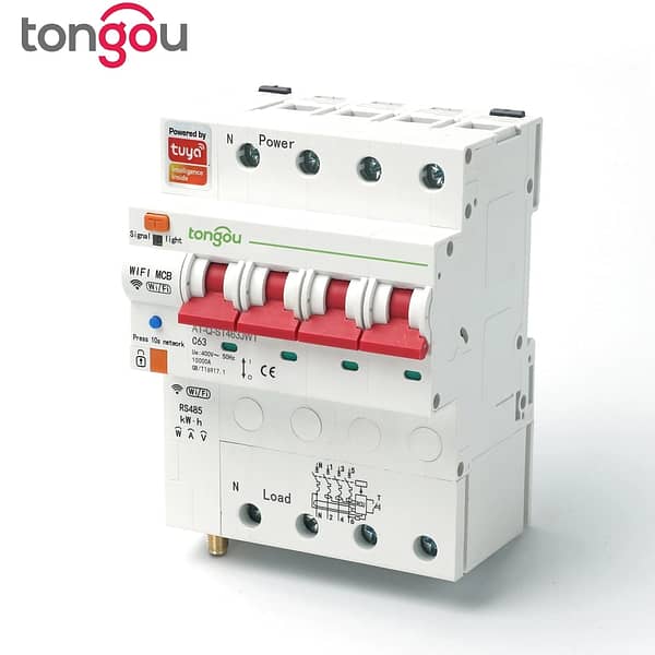 Tongou TUYA 4P 63A Single Phase WIFI Smart Energy Meter Kwh Metering Monitoring Circuit Breaker Timer Relay with Leakage