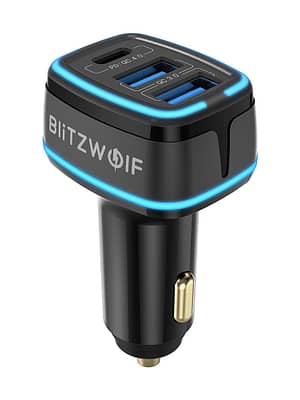 Blitzwolf® BW-SD7 80W 3-Port USB PD Car Charger Adapter 20W USB-C PD QC4.0 Dual 30W QC3.0 Support AFC FCP SCP PPS Fast C
